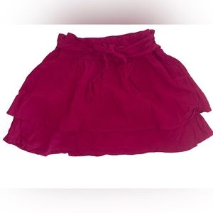 Love21 Maroon midi Skirt w/ Stretchy material & ribbons tied to front -Size LG